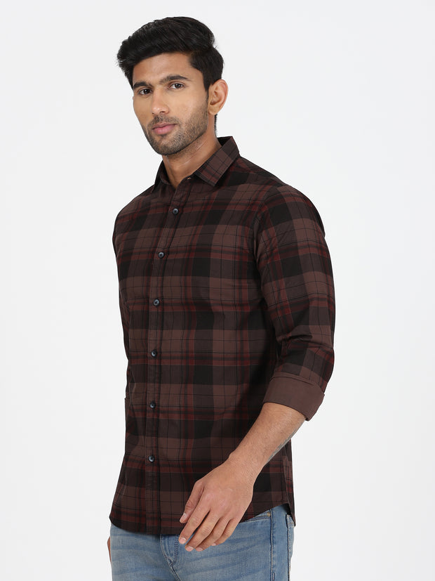 Brown Checkered Full-Sleeve Shirt (GP086)