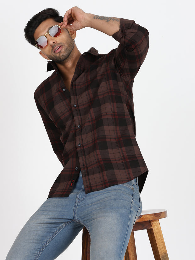 Brown Checkered Full-Sleeve Shirt (GP086)