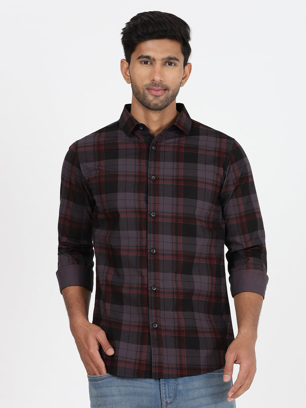 Checkered Full-Sleeve Shirt - Black & Red (GP084)