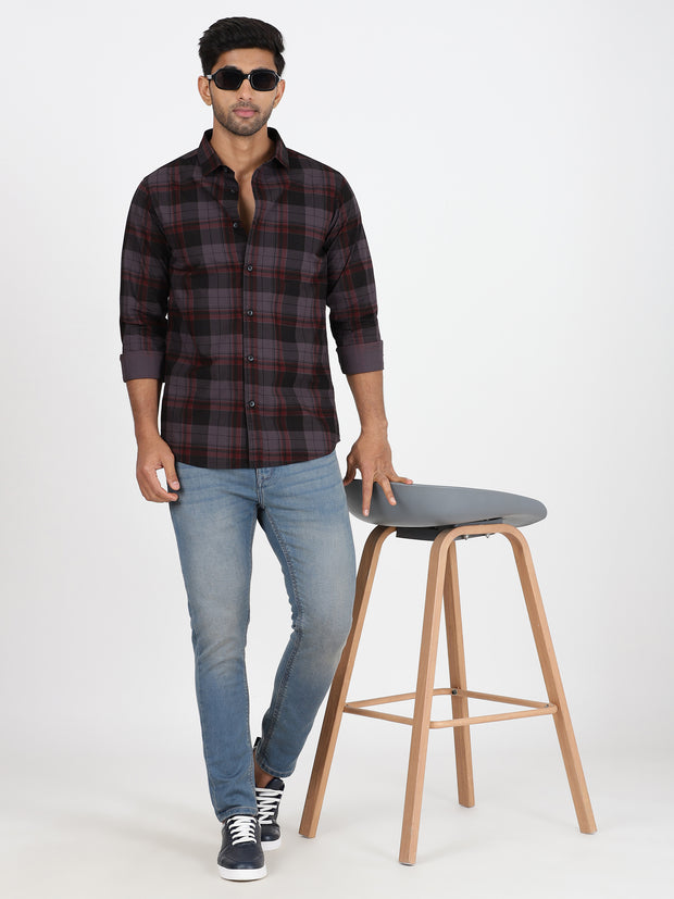 Checkered Full-Sleeve Shirt - Black & Red (GP084)