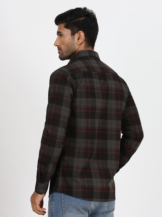 Checkered Full-Sleeve Shirt - Dark Green & Red (GP085)