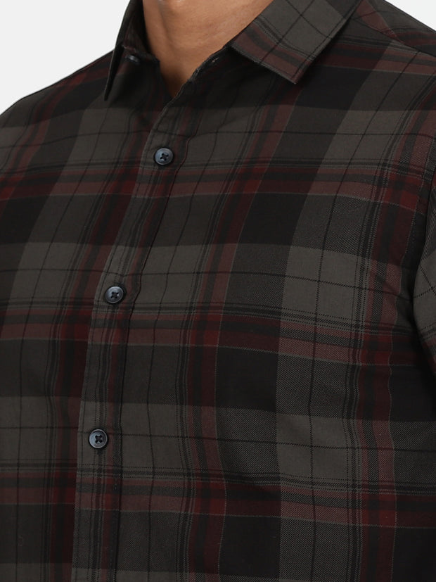 Checkered Full-Sleeve Shirt - Dark Green & Red (GP085)