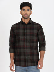 Checkered Full-Sleeve Shirt - Dark Green & Red (GP085)