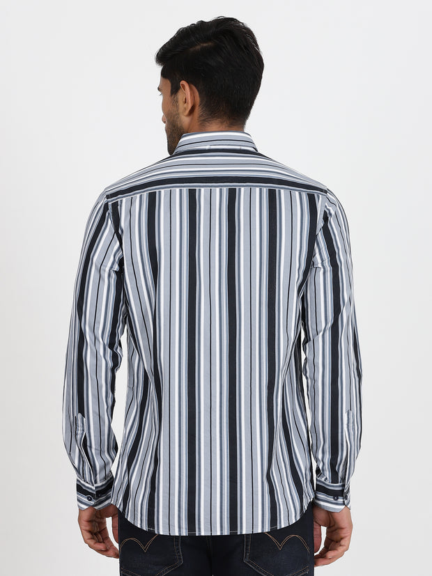 Grey & Black Striped Full-Sleeve Shirt (GP042)