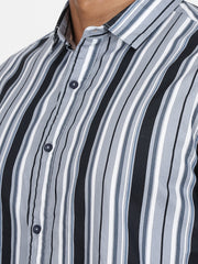 Grey & Black Striped Full-Sleeve Shirt (GP042)