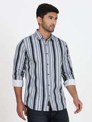 Grey & Black Striped Full-Sleeve Shirt (GP042)