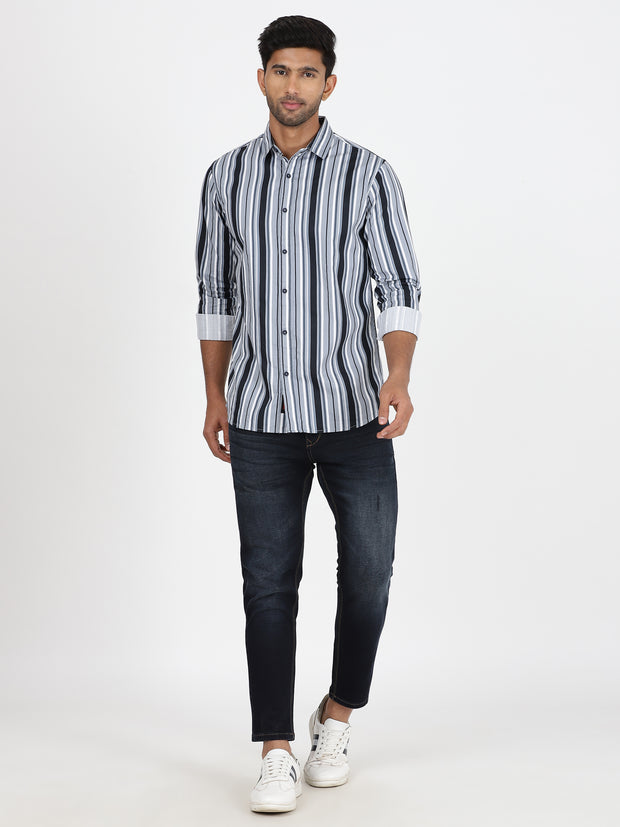 Grey & Black Striped Full-Sleeve Shirt (GP042)