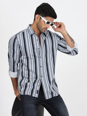 Grey & Black Striped Full-Sleeve Shirt (GP042)