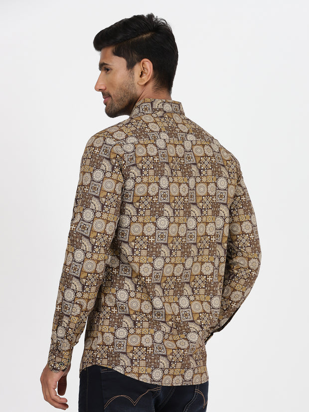 Brown and beige mosaic print Full-Sleeve Shirt (GP017)