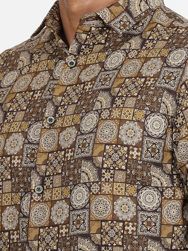 Brown and beige mosaic print Full-Sleeve Shirt (GP017)