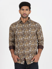 Brown and beige mosaic print Full-Sleeve Shirt (GP017)