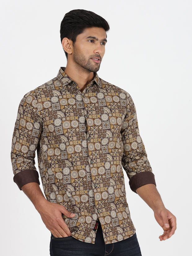 Brown and beige mosaic print Full-Sleeve Shirt (GP017)