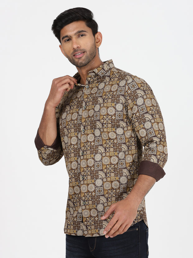 Brown and beige mosaic print Full-Sleeve Shirt (GP017)