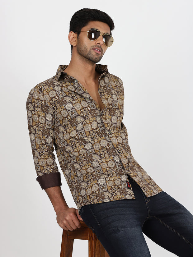 Brown and beige mosaic print Full-Sleeve Shirt (GP017)