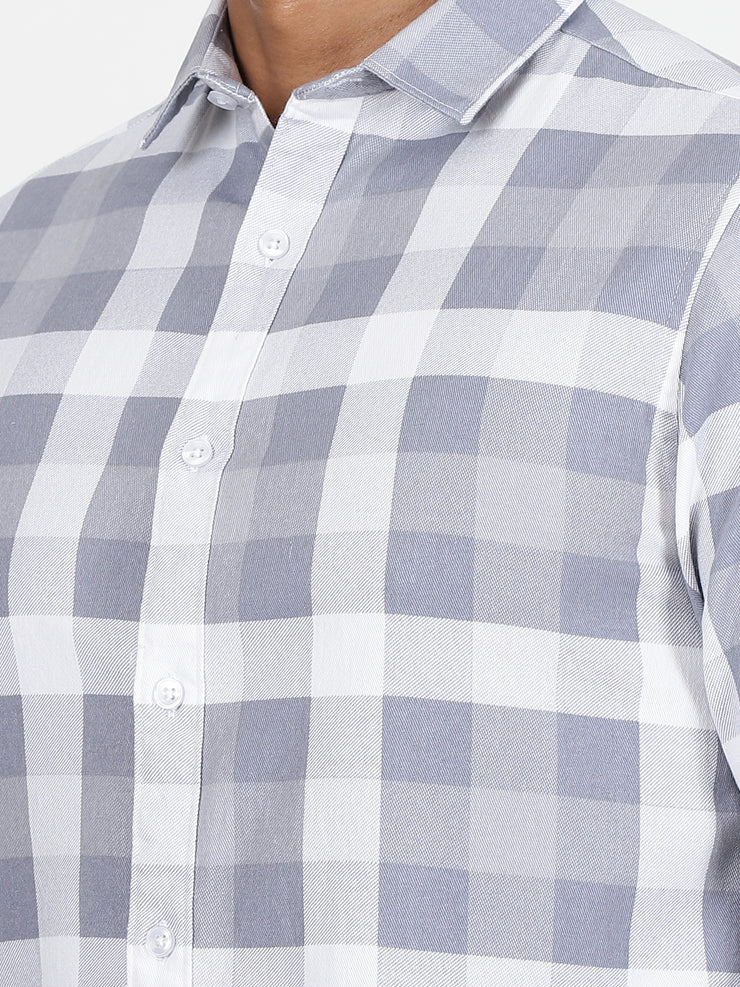 Checkered Full Sleeve Shirt - Grey & White (GP107)