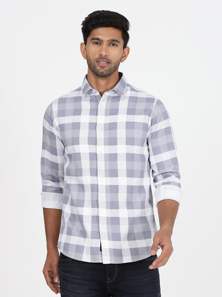 Checkered Full Sleeve Shirt - Grey & White (GP107)