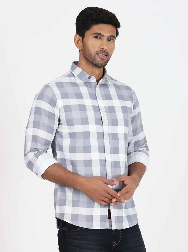 Checkered Full Sleeve Shirt - Grey & White (GP107)