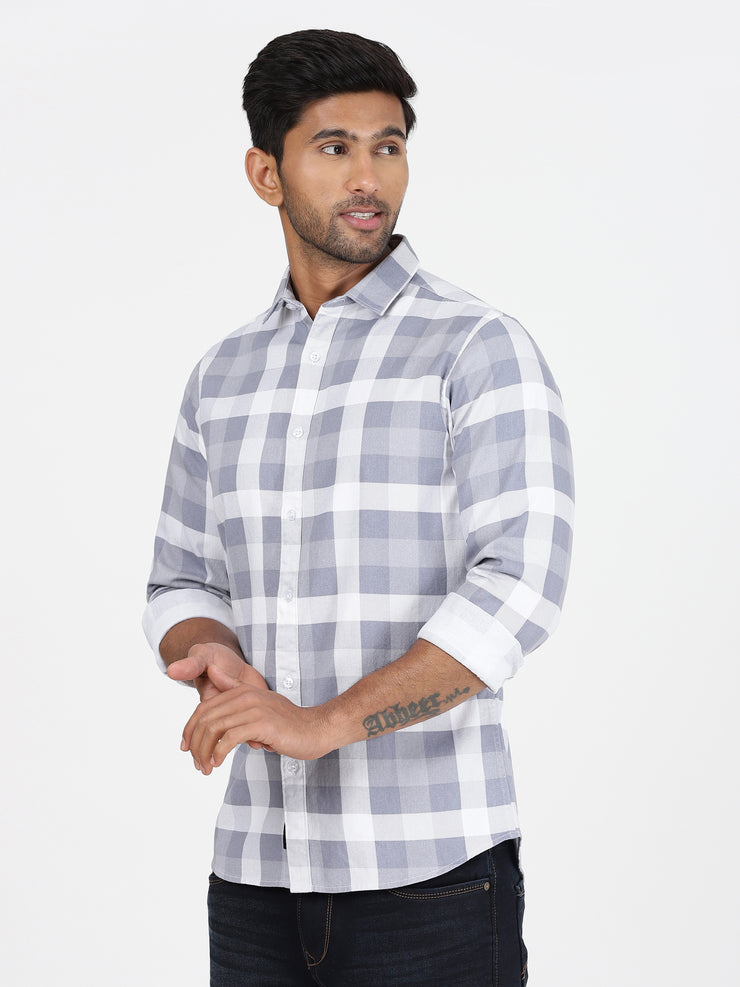 Checkered Full Sleeve Shirt - Grey & White (GP107)