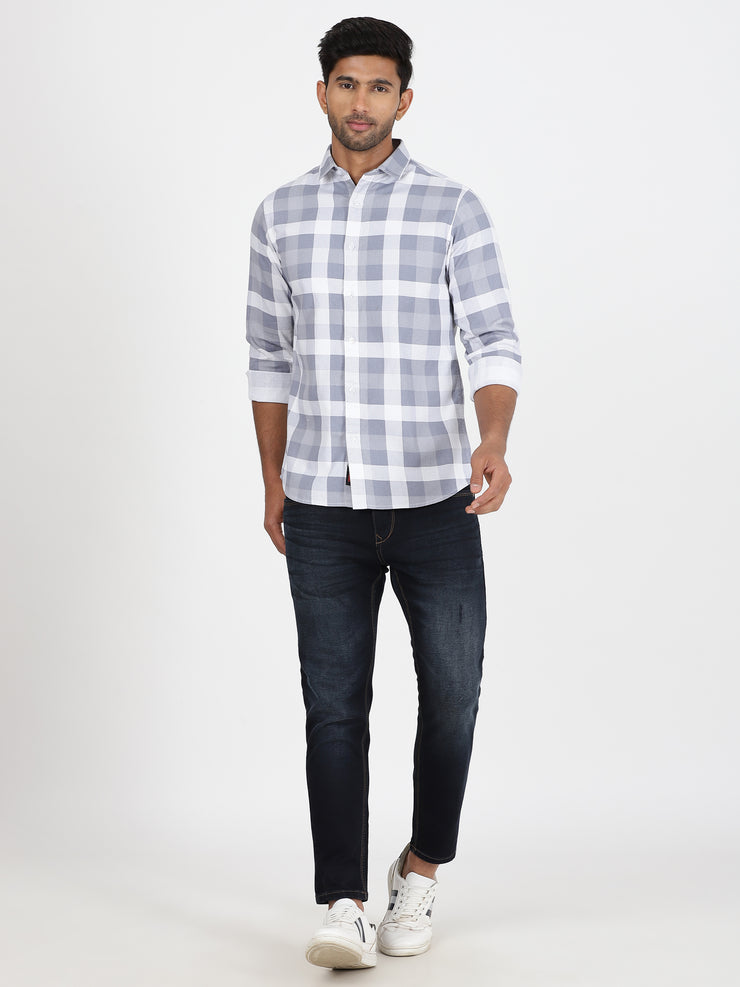 Checkered Full Sleeve Shirt - Grey & White (GP107)