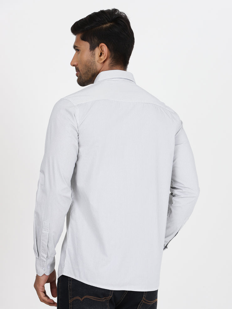 Striped Cotton Full-Sleeve Shirt - Grey and White (GP080)