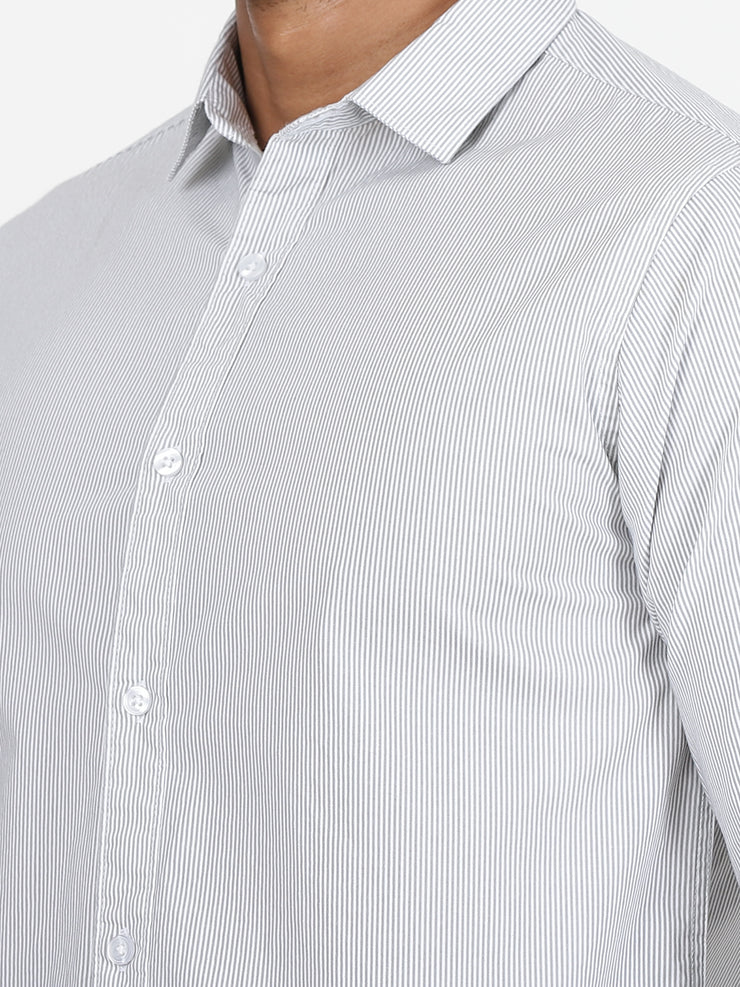 Striped Cotton Full-Sleeve Shirt - Grey and White (GP080)