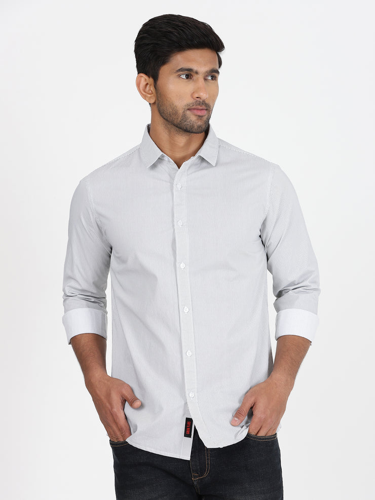 Striped Cotton Full-Sleeve Shirt - Grey and White (GP080)