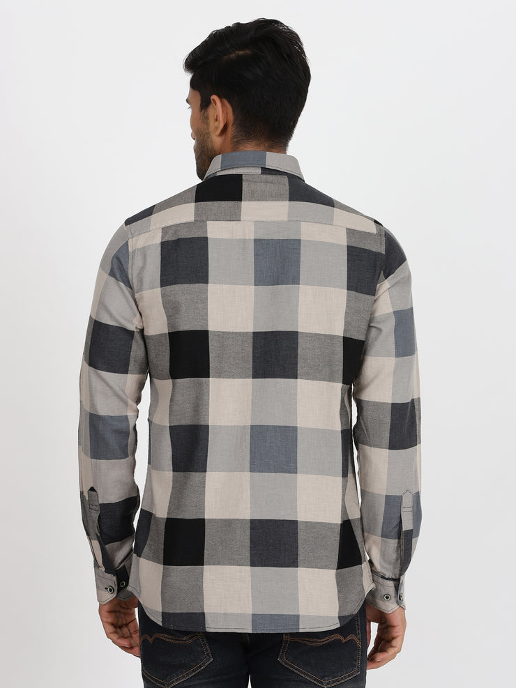 Plaid Flannel Full-Sleeve Shirt - Grey and Black (GP032)