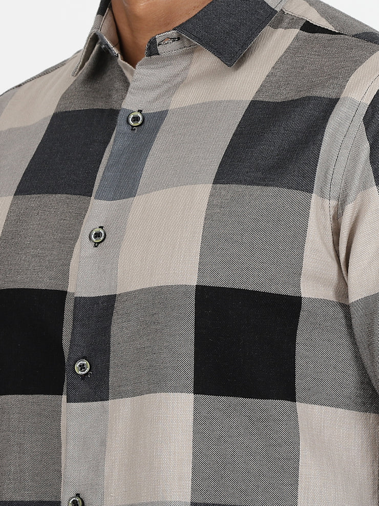 Plaid Flannel Full-Sleeve Shirt - Grey and Black (GP032)