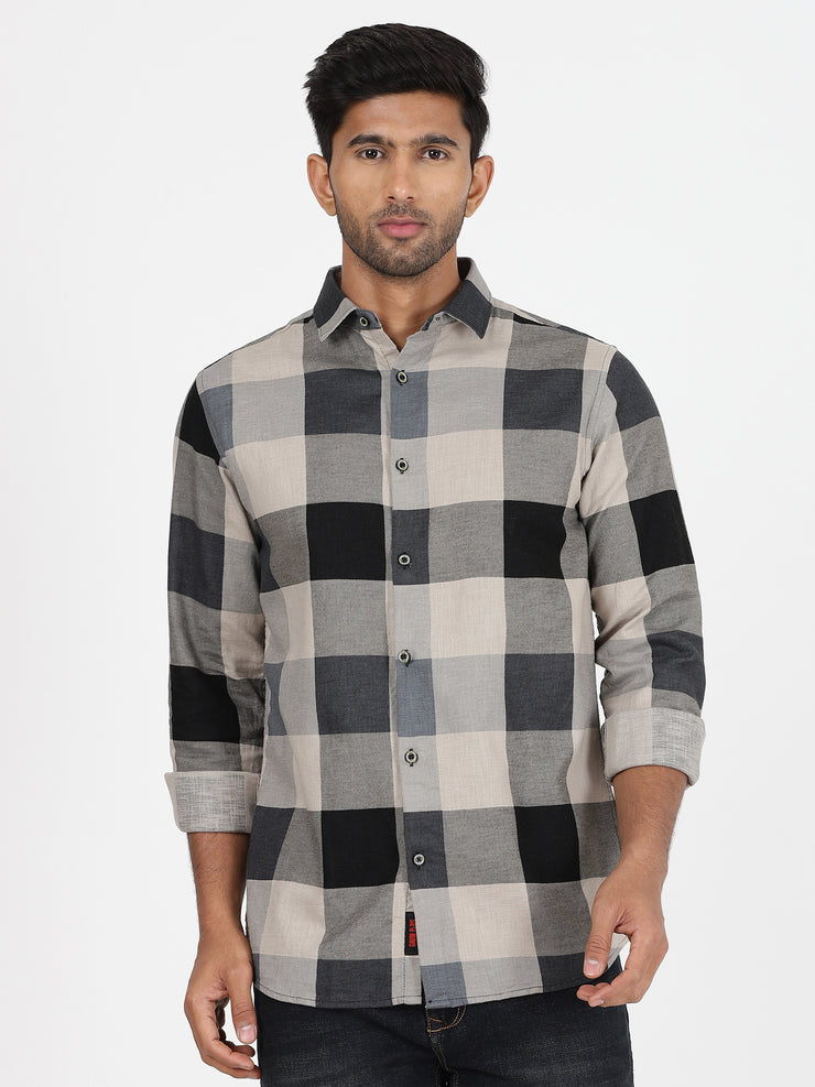 Plaid Flannel Full-Sleeve Shirt - Grey and Black (GP032)