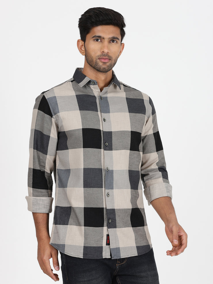 Plaid Flannel Full-Sleeve Shirt - Grey and Black (GP032)