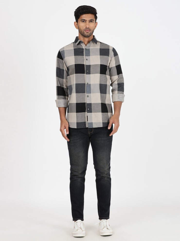 Plaid Flannel Full-Sleeve Shirt - Grey and Black (GP032)