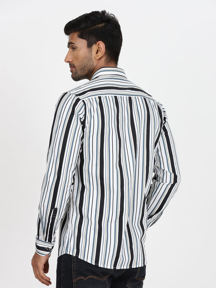 White & Black Striped Full-Sleeve Shirt (GP041)