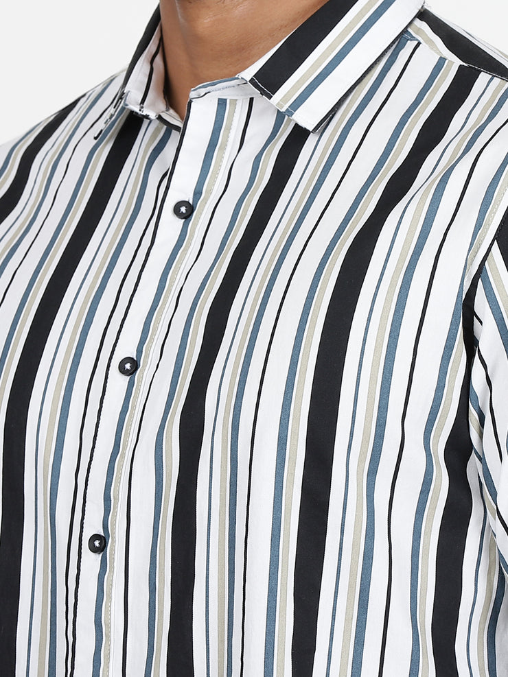 White & Black Striped Full-Sleeve Shirt (GP041)