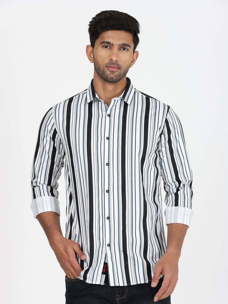 White & Black Striped Full-Sleeve Shirt (GP041)