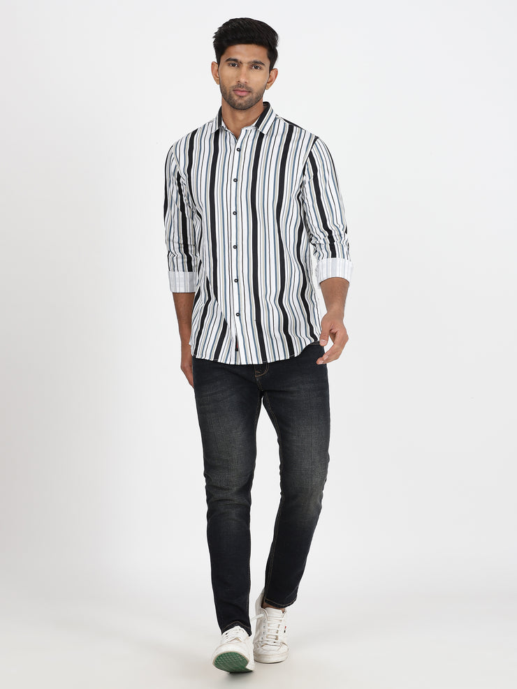 White & Black Striped Full-Sleeve Shirt (GP041)