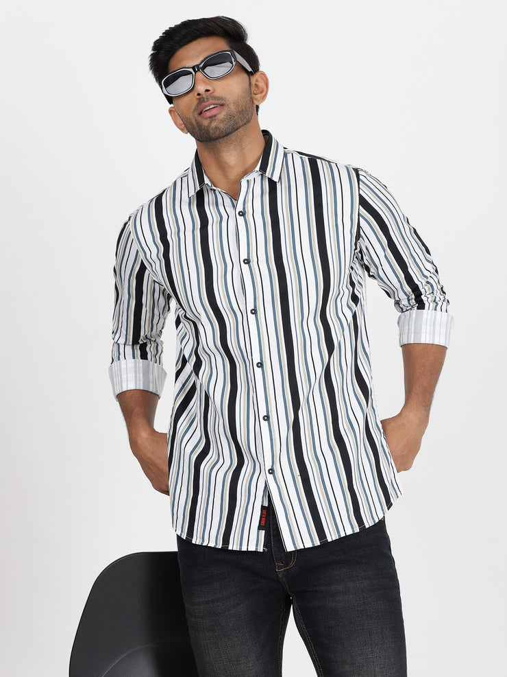 White & Black Striped Full-Sleeve Shirt (GP041)