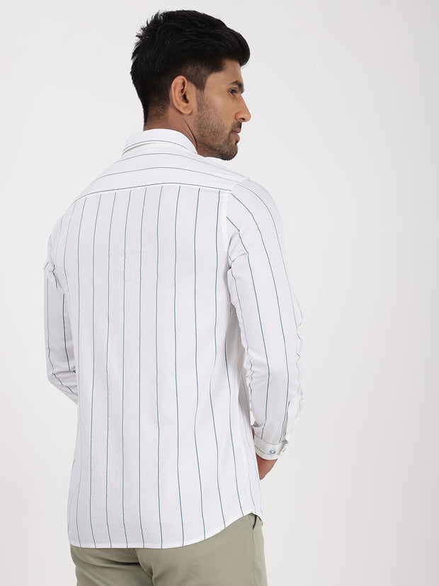 White Full Sleeve Shirt with Teal Stripes (GP036)