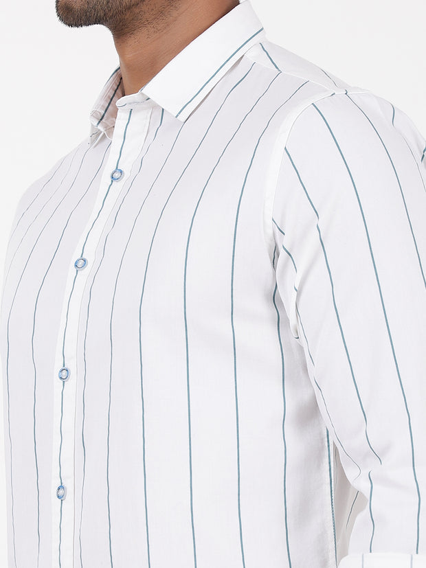 White Full Sleeve Shirt with Teal Stripes (GP036)