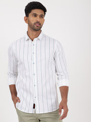 White Full Sleeve Shirt with Teal Stripes (GP036)