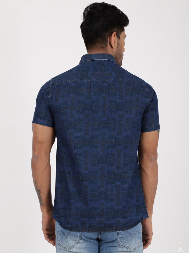 Half-Sleeve Shirt - Geometric Dark Navy (GP090)