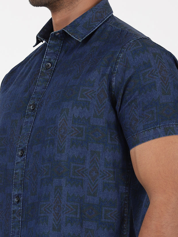 Half-Sleeve Shirt - Geometric Dark Navy (GP090)