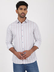 Striped Full-Sleeve Shirt - White & Red (GP035)