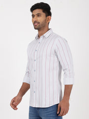 Striped Full-Sleeve Shirt - White & Red (GP035)