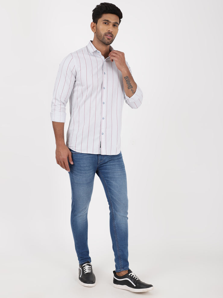 Striped Full-Sleeve Shirt - White & Red (GP035)