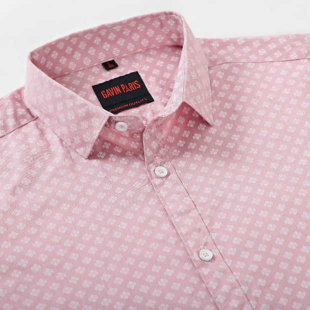 Pink and White Micro Print Men's Full Sleeve Shirt (GP305)