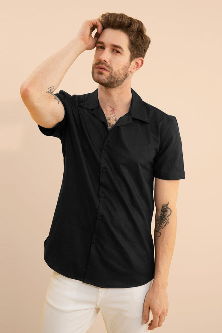 Black Plain Half Sleeve Shirt