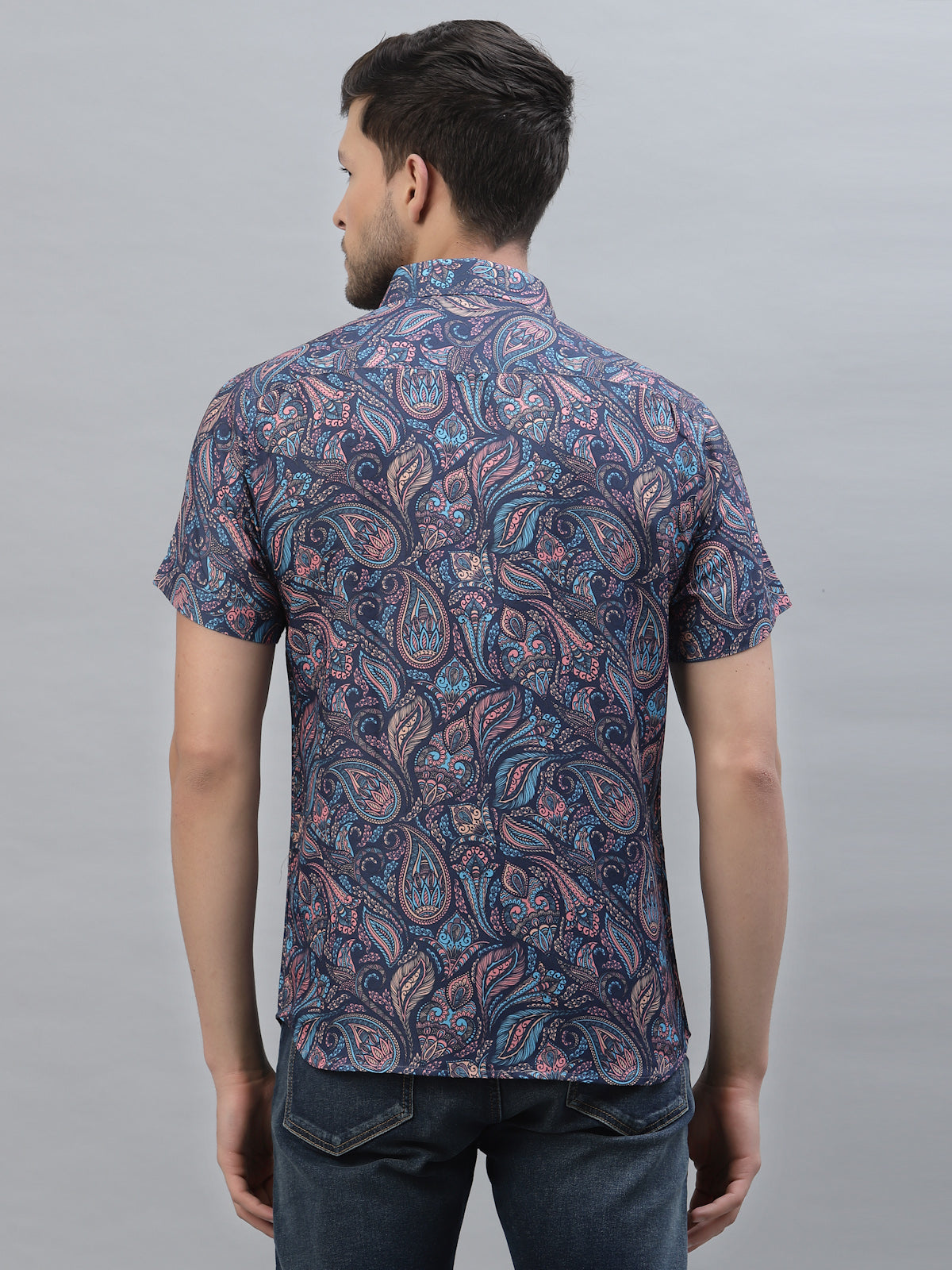 Purple Floral Printed Half Sleeve Shirt By Gavin Paris