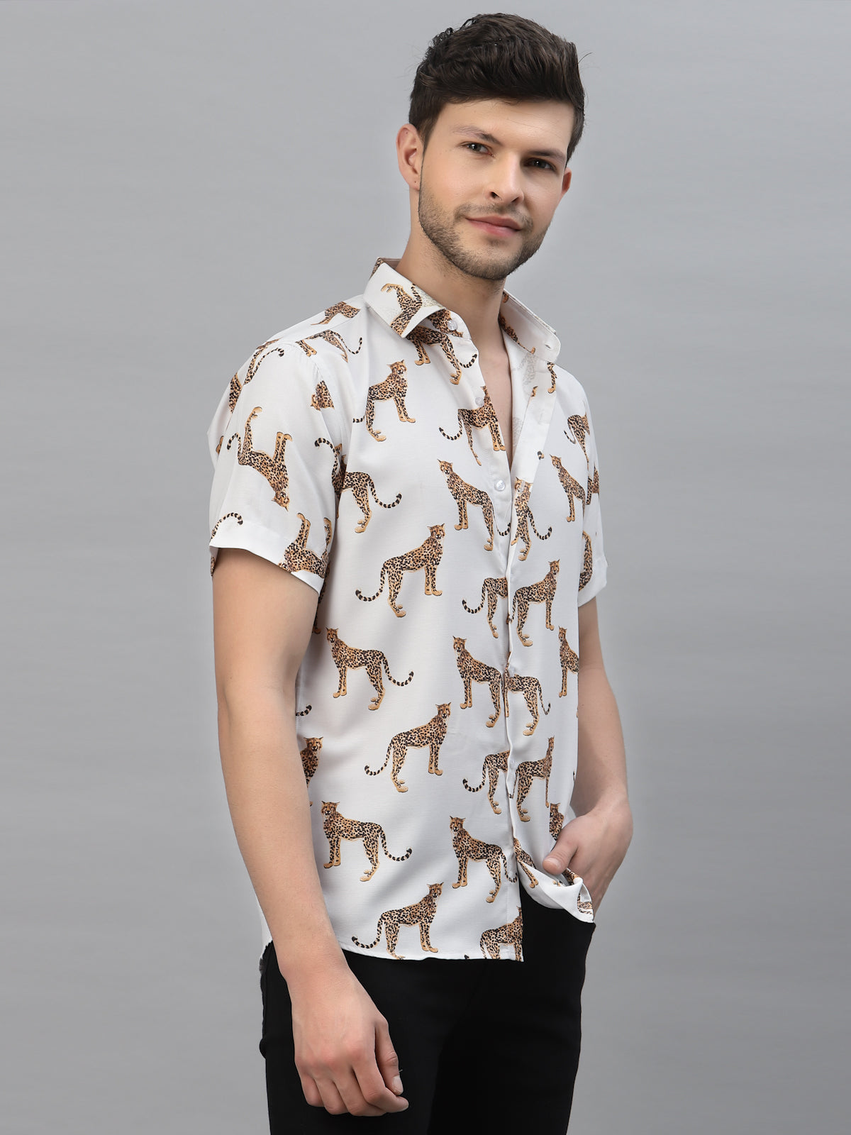 Mens short sleeve leopard print clearance shirt